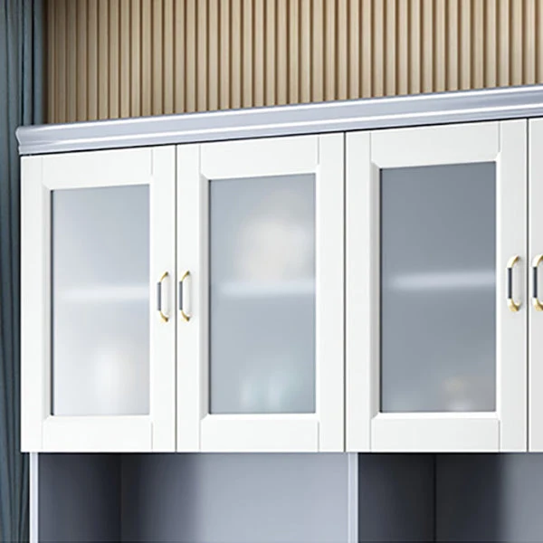 Mesa auxiliar de madera maciza, servidor de comedor contemporáneo con puertas de vidrio Gris Clearhalo