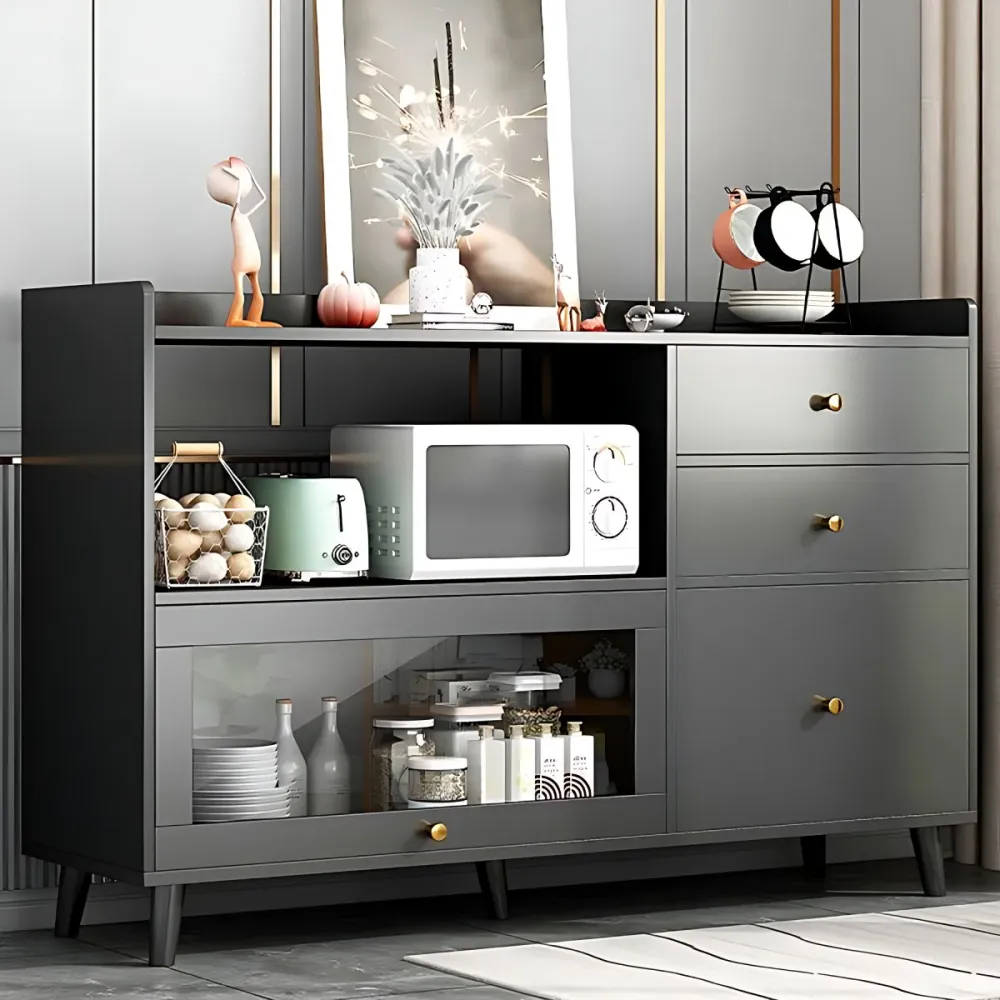 Mesa auxiliar moderna de madera maciza con 1 cajón en gris Blanco Clearhalo
