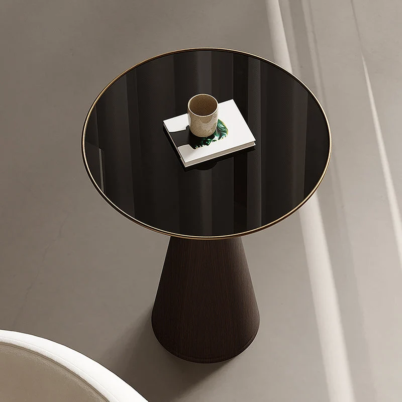 Mesa auxiliar redonda contemporánea con tapa de cristal y base de pedestal Clearhalo