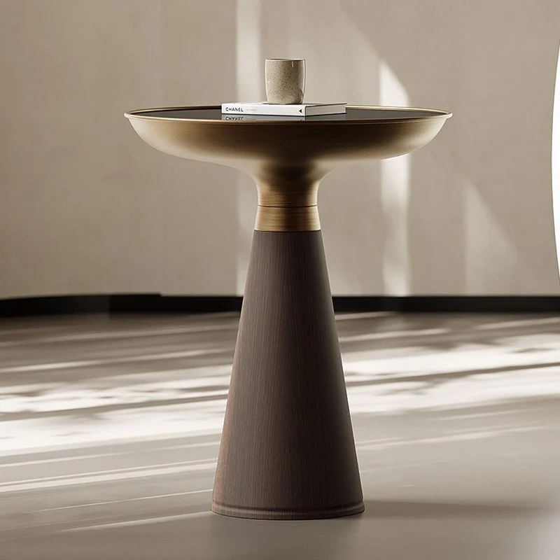 Mesa auxiliar redonda contemporánea con tapa de cristal y base de pedestal Clearhalo