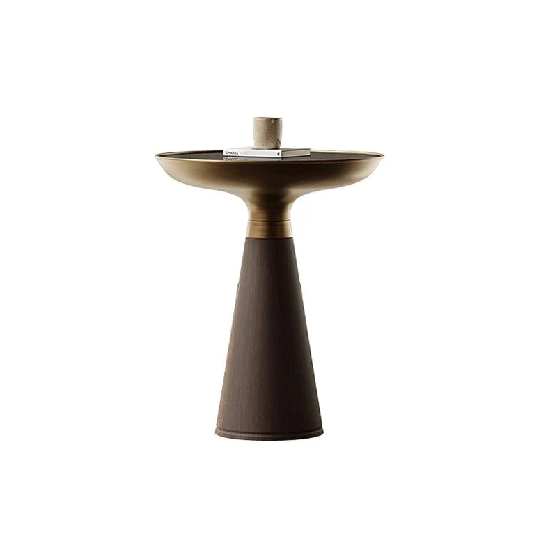Mesa auxiliar redonda contemporánea con tapa de cristal y base de pedestal Clearhalo