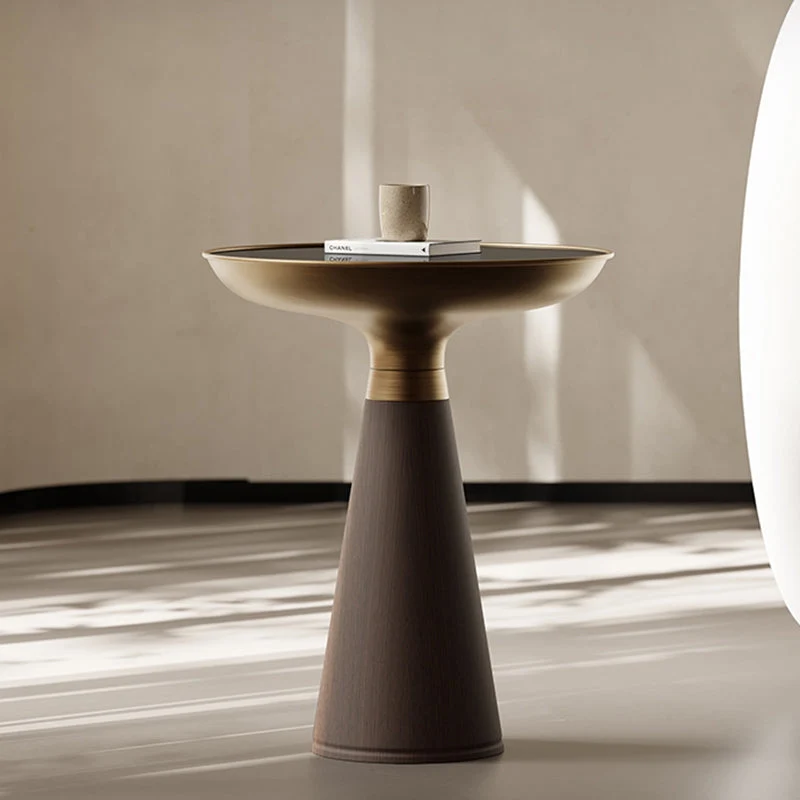 Mesa auxiliar redonda contemporánea con tapa de cristal y base de pedestal Clearhalo
