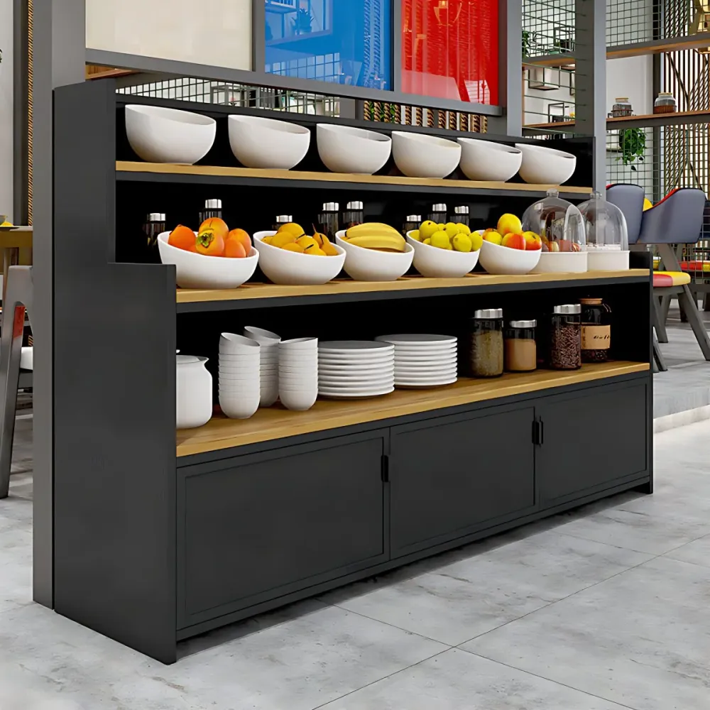 Mesa buffet de almacenamiento abierto para comedor, aparador de madera moderno con 2 gabinetes Blanco Clearhalo