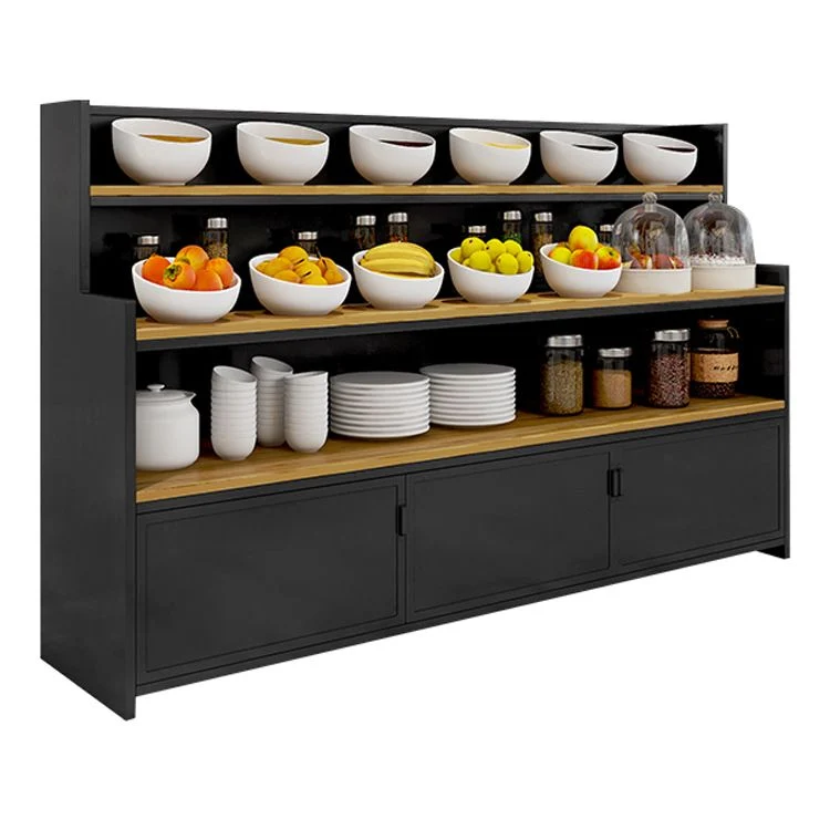 Mesa buffet de almacenamiento abierto para comedor, aparador de madera moderno con 2 gabinetes Blanco Clearhalo