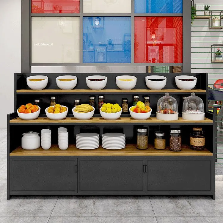Mesa buffet de almacenamiento abierto para comedor, aparador de madera moderno con 2 gabinetes Blanco Clearhalo