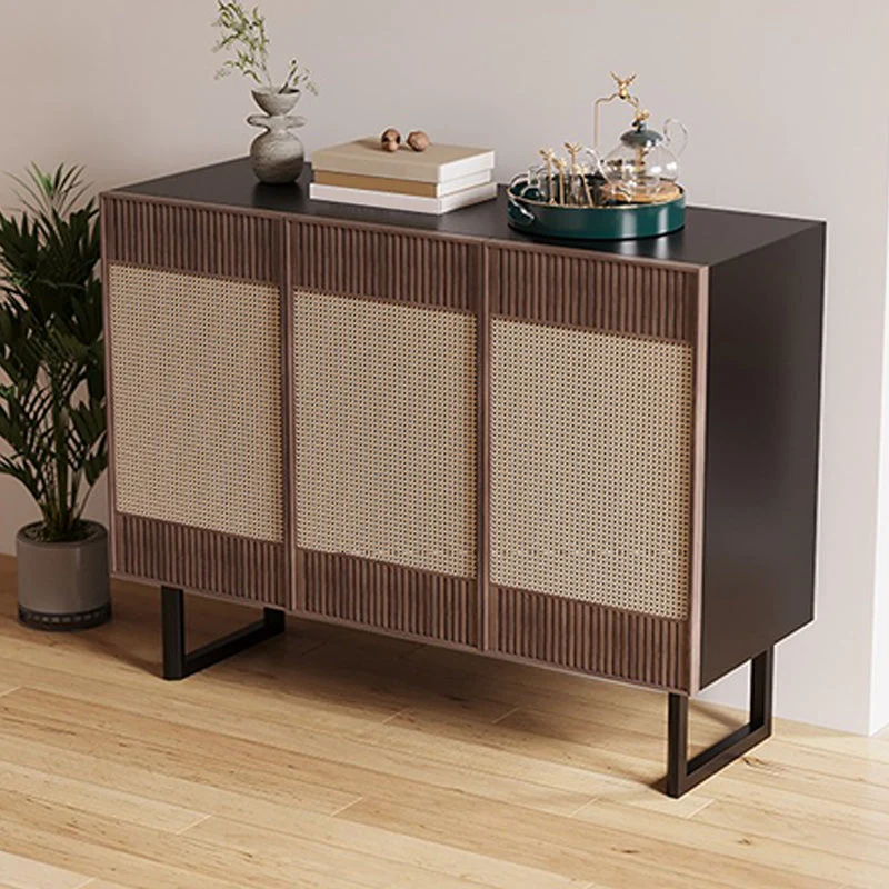 Mesa buffet contemporánea con tablero lateral de madera maciza y gabinetes Madera Clearhalo