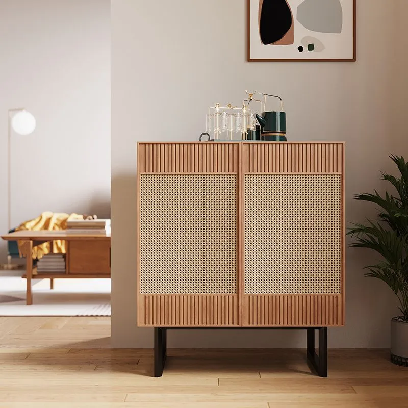 Mesa buffet contemporánea con tablero lateral de madera maciza y gabinetes Madera Clearhalo