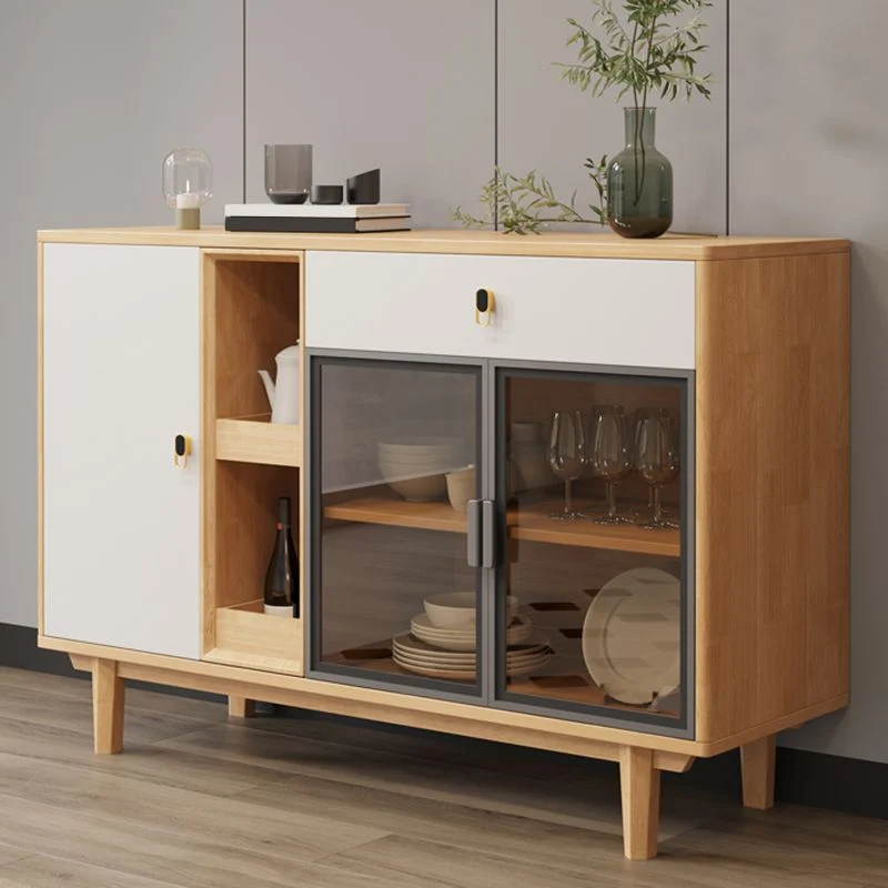 Mesa buffet contemporánea de madera maciza de 33,5 pulgadas de alto con gabinetes y cajones Nuez Clearhalo