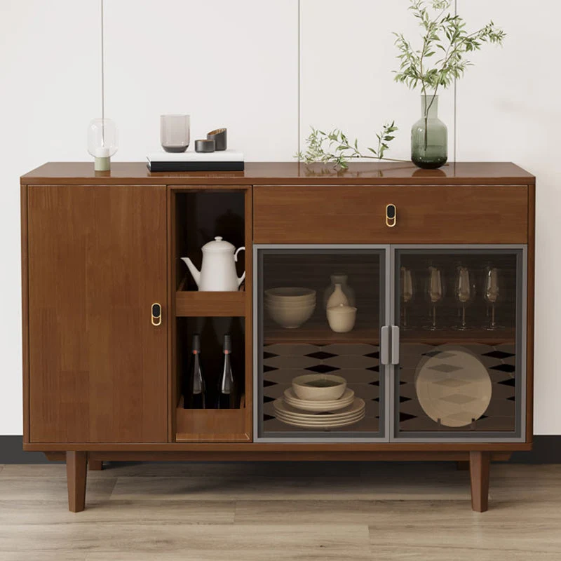 Mesa buffet contemporánea de madera maciza de 33,5 pulgadas de alto con gabinetes y cajones Nuez Clearhalo