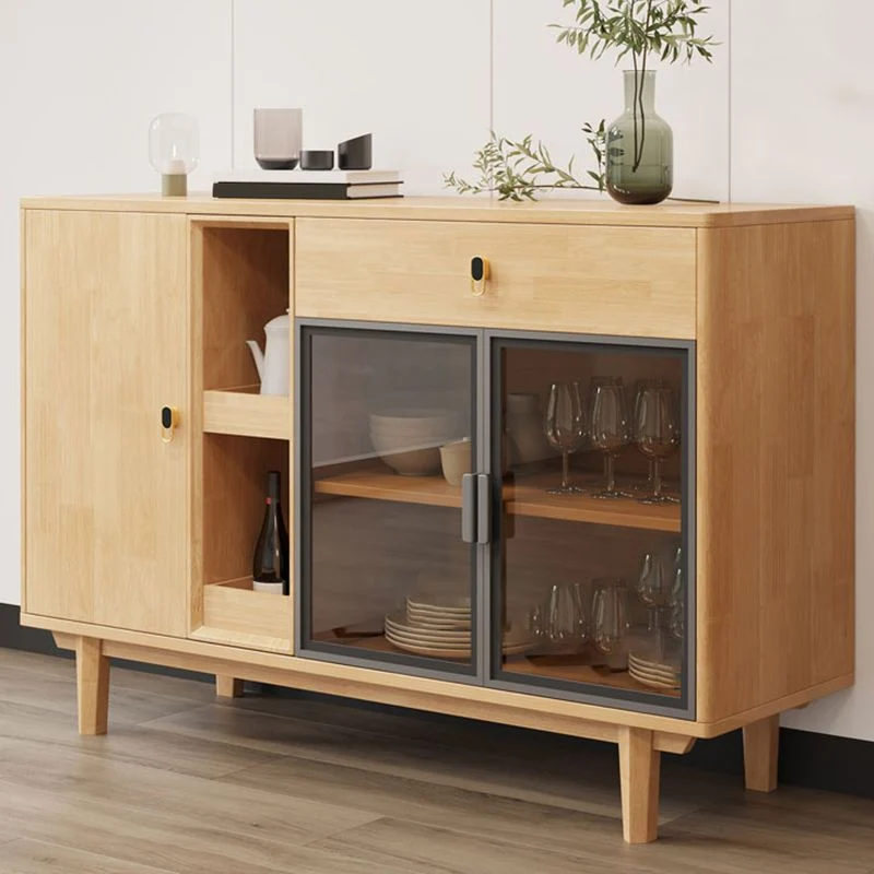 Mesa buffet contemporánea de madera maciza de 33,5 pulgadas de alto con gabinetes y cajones Nuez Clearhalo