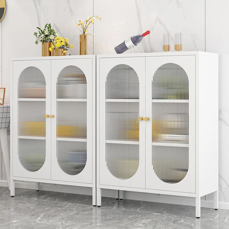 Mesa buffet estilo Glam Aparador buffet de metal con gabinetes Negro Clearhalo