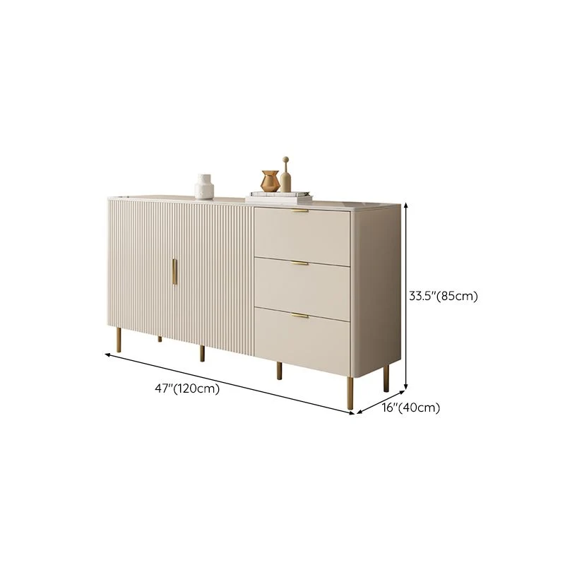 Mesa buffet estilo Glam, tablero auxiliar de piedra con gabinetes y cajones Clearhalo