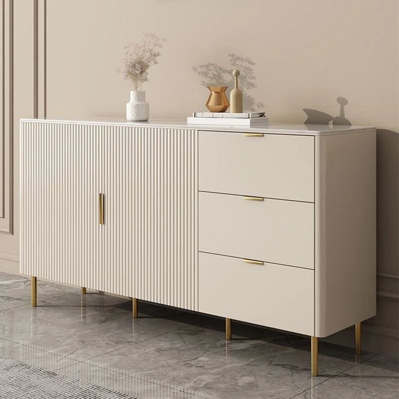Mesa buffet estilo Glam, tablero auxiliar de piedra con gabinetes y cajones Clearhalo
