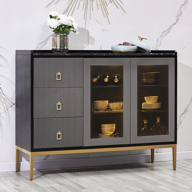 Mesa buffet estilo Glam, tablero auxiliar de mármol sintético con gabinetes y cajones Blanco Clearhalo