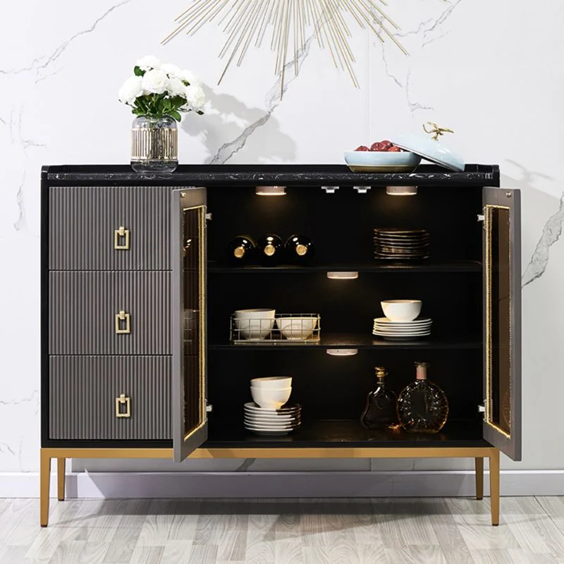 Mesa buffet estilo Glam, tablero auxiliar de mármol sintético con gabinetes y cajones Blanco Clearhalo