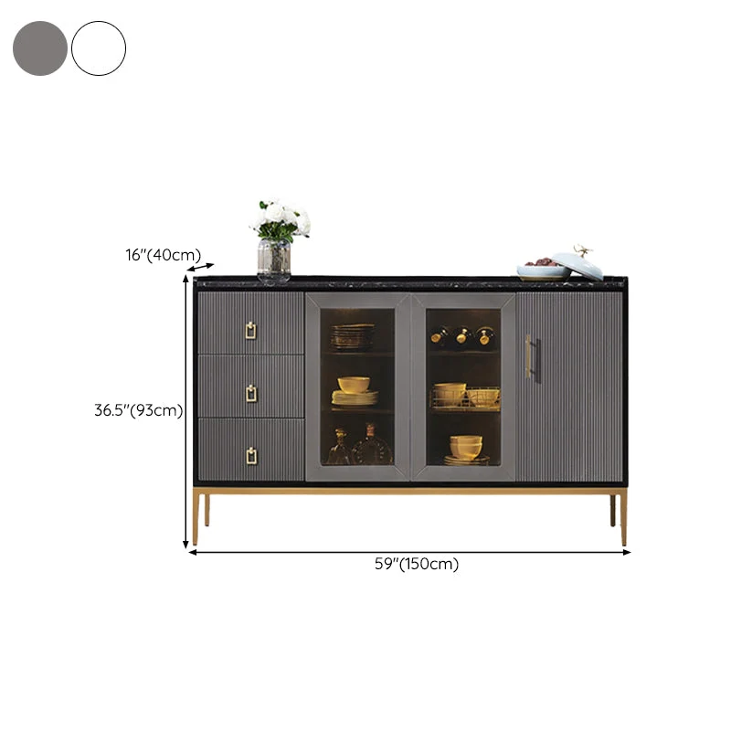 Mesa buffet estilo Glam, tablero auxiliar de mármol sintético con gabinetes y cajones Blanco Clearhalo