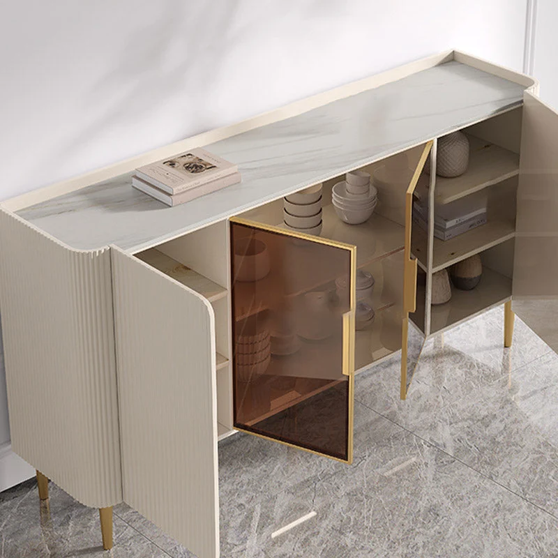 Mesa buffet estilo glamorosa Credenza buffet de piedra con gabinetes y cajones Blanco Clearhalo