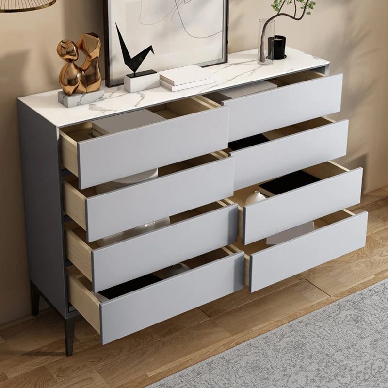 Mesa buffet estilo moderno con aparador de piedra con cajones Blanco Clearhalo