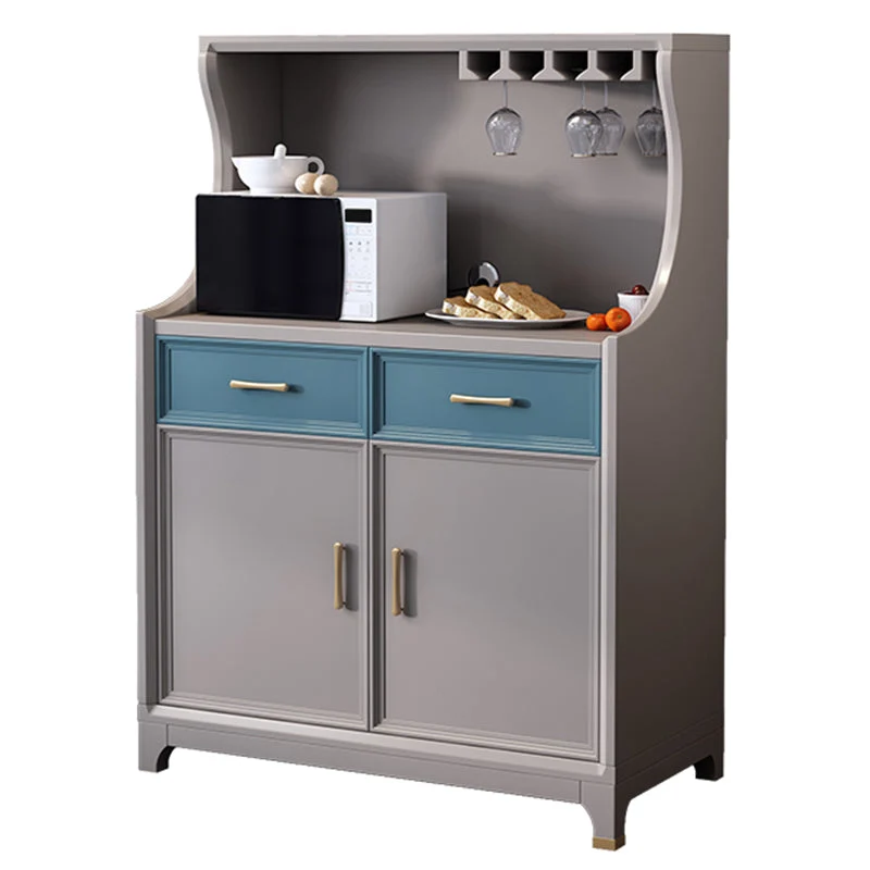 Mesa buffet de estilo moderno de madera maciza de 49,6 pulgadas de alto con gabinetes y cajones Gris Clearhalo