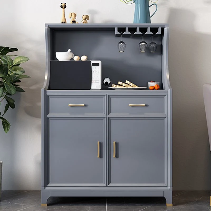 Mesa buffet de estilo moderno de madera maciza de 49,6 pulgadas de alto con gabinetes y cajones Gris Clearhalo