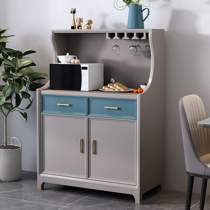 Mesa buffet de estilo moderno de madera maciza de 49,6 pulgadas de alto con gabinetes y cajones Gris Clearhalo