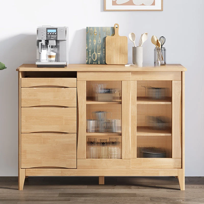 Mesa de buffet de estilo moderno de madera maciza, tablero lateral de 31,7 pulgadas con gabinetes Nuez Clearhalo