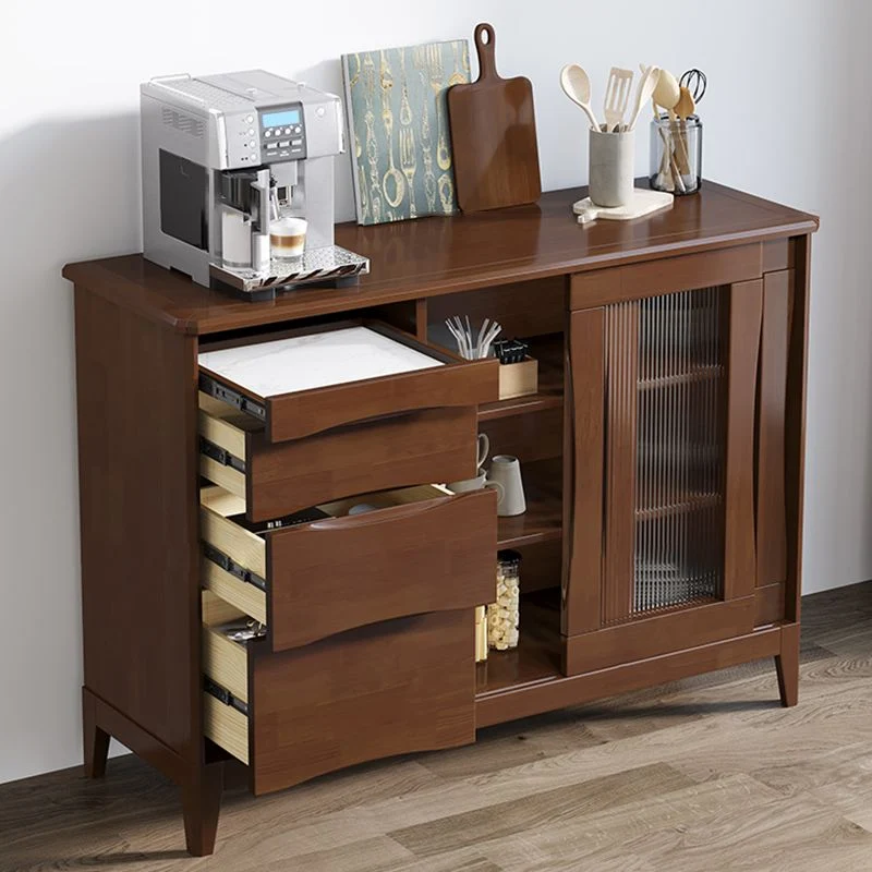 Mesa de buffet de estilo moderno de madera maciza, tablero lateral de 31,7 pulgadas con gabinetes Nuez Clearhalo