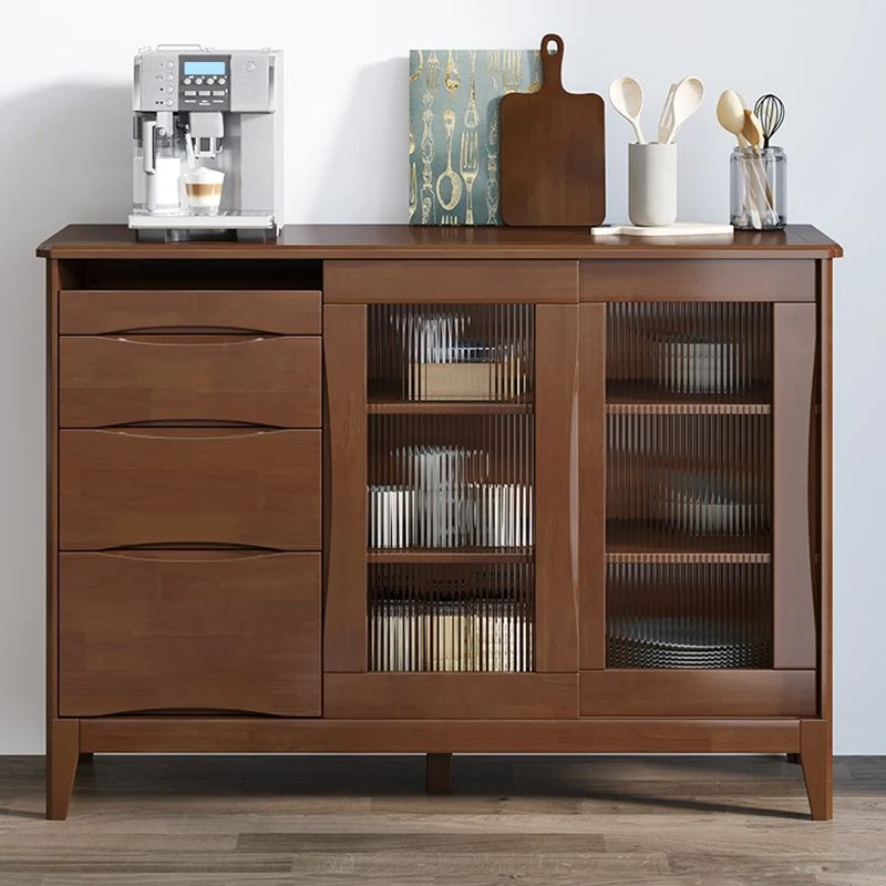 Mesa de buffet de estilo moderno de madera maciza, tablero lateral de 31,7 pulgadas con gabinetes Nuez Clearhalo