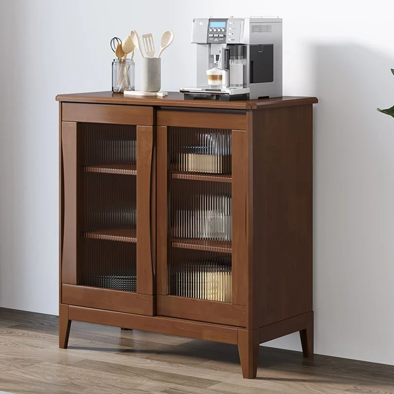 Mesa de buffet de estilo moderno de madera maciza, tablero lateral de 31,7 pulgadas con gabinetes Nuez Clearhalo