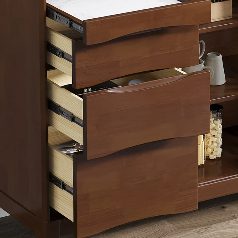 Mesa de buffet de estilo moderno de madera maciza, tablero lateral de 31,7 pulgadas con gabinetes Nuez Clearhalo