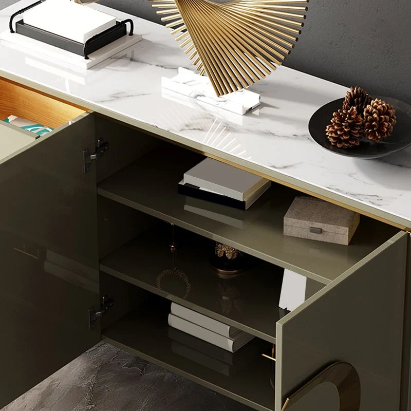 Mesa buffet de estilo moderno, tablero lateral de piedra con cajones y gabinetes Blanco Clearhalo