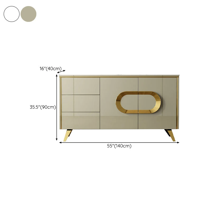 Mesa buffet de estilo moderno, tablero lateral de piedra con cajones y gabinetes Blanco Clearhalo