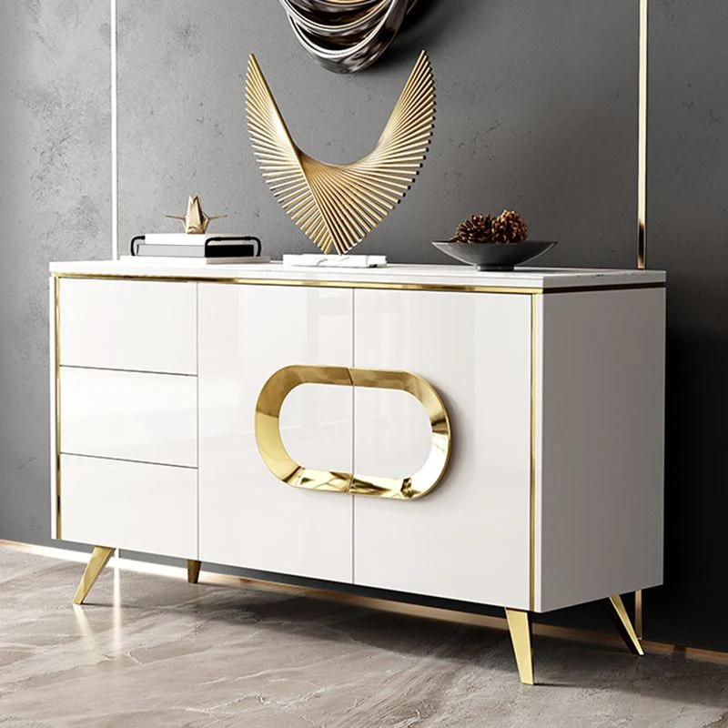 Mesa buffet de estilo moderno, tablero lateral de piedra con cajones y gabinetes Blanco Clearhalo