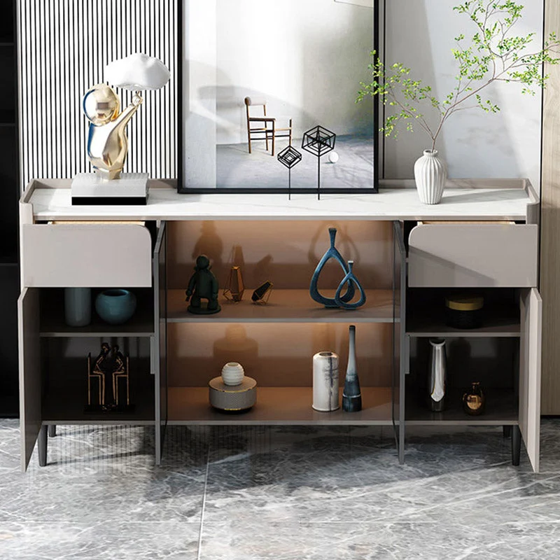 Mesa buffet Glam Credenza buffet de piedra con gabinetes y cajones Marron Clearhalo
