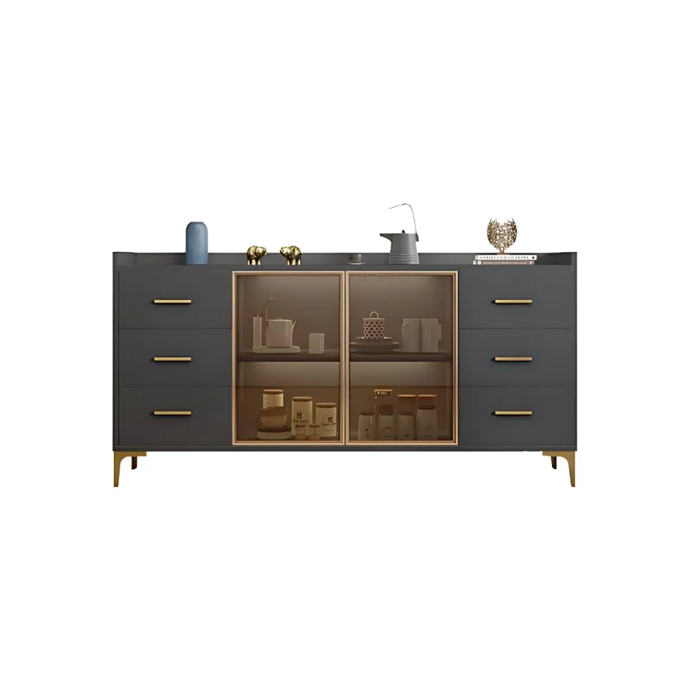 Mesa buffet de madera con tablero lateral estilo Glam con gabinete y cajones Gris Clearhalo
