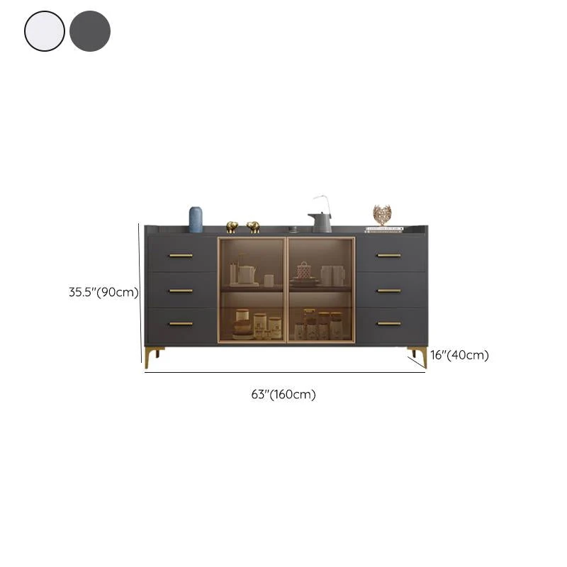 Mesa buffet de madera con tablero lateral estilo Glam con gabinete y cajones Gris Clearhalo