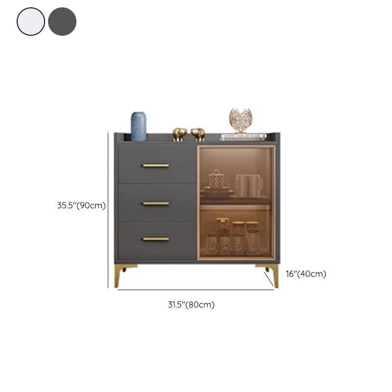 Mesa buffet de madera con tablero lateral estilo Glam con gabinete y cajones Gris Clearhalo