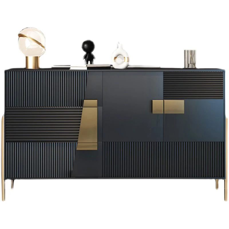 Mesa buffet de madera estilo Glam con servidor de comedor y cajones Negro Clearhalo