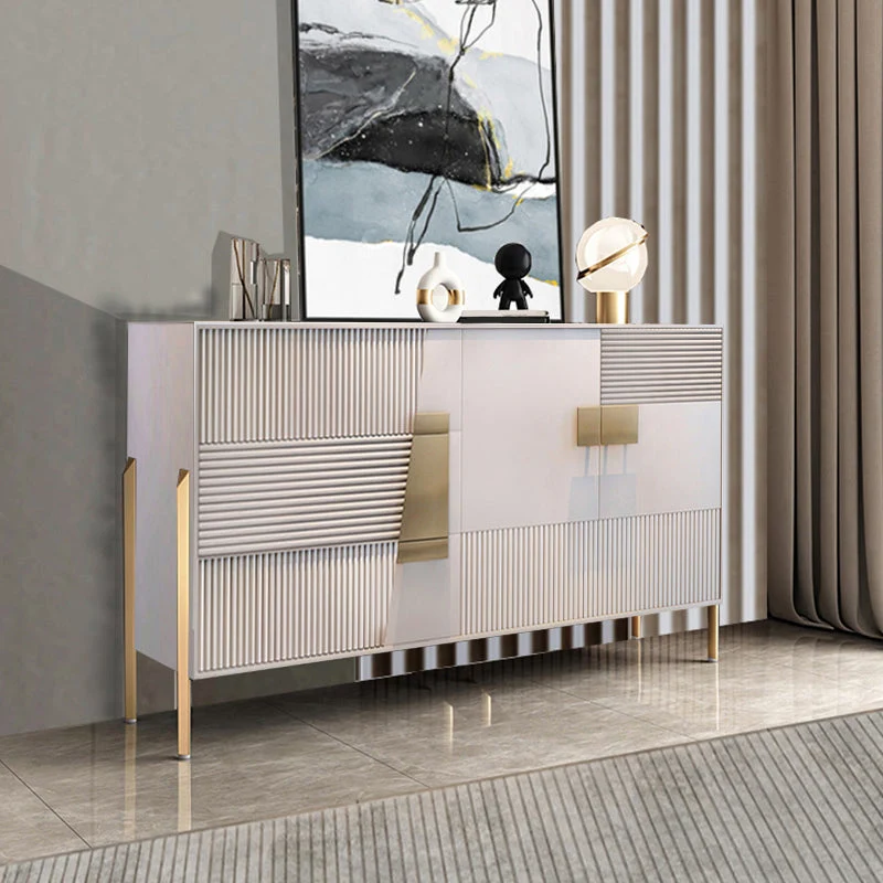 Mesa buffet de madera estilo Glam con servidor de comedor y cajones Negro Clearhalo