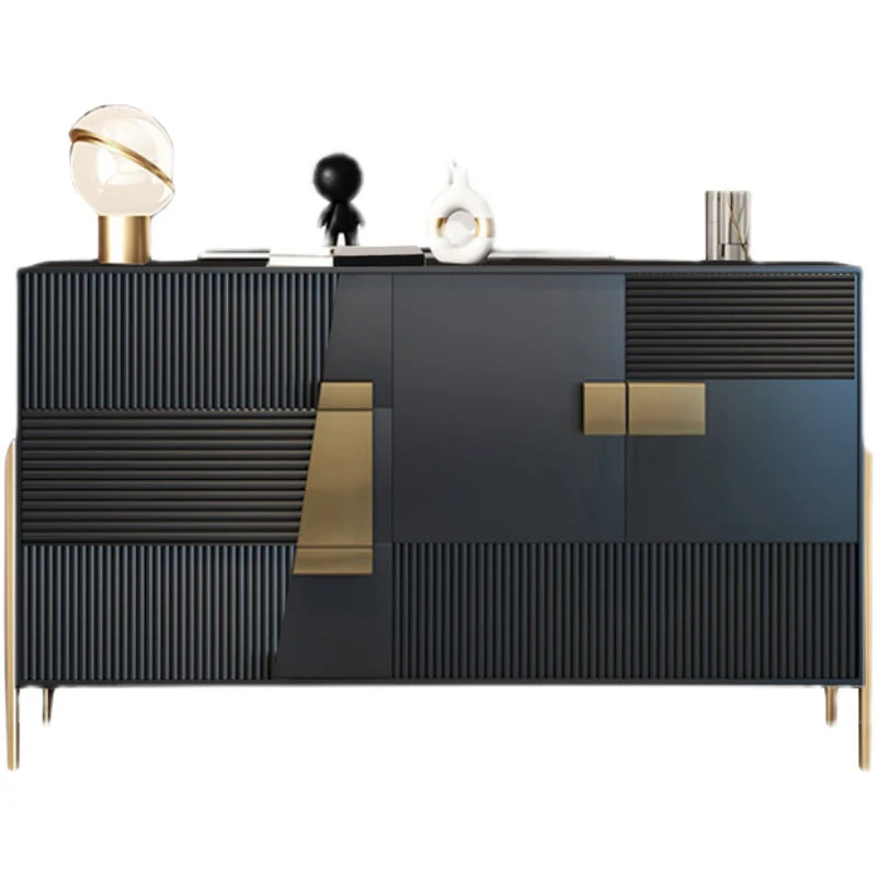 Mesa buffet de madera estilo Glam con servidor de comedor y cajones Negro Clearhalo