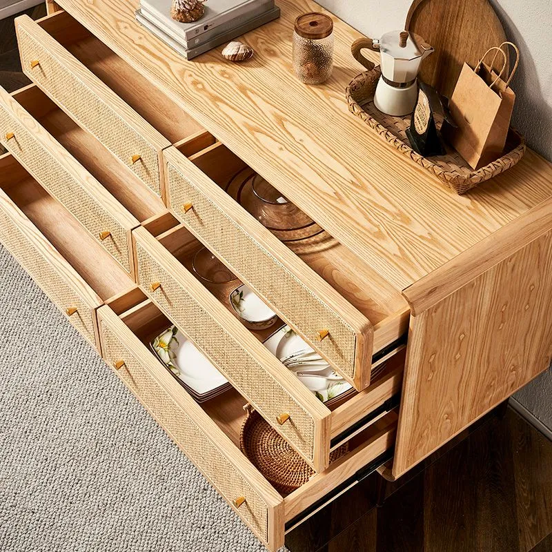 Mesa buffet de madera maciza, tablero auxiliar de estilo moderno con cajones Clearhalo