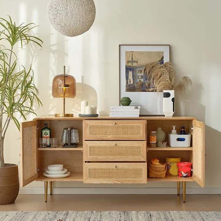 Mesa buffet de madera maciza, tablero auxiliar de estilo moderno con cajones Clearhalo