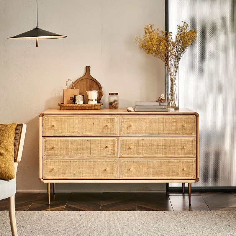 Mesa buffet de madera maciza, tablero auxiliar de estilo moderno con cajones Clearhalo