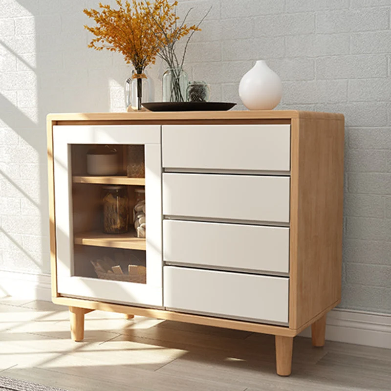 Mesa buffet de madera maciza, tablero auxiliar moderno de 31,5 pulgadas con gabinete y cajones Madera Clearhalo