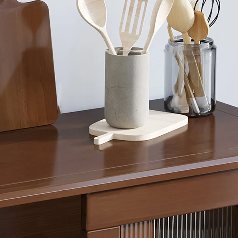 Mesa buffet de madera maciza, tablero auxiliar moderno de 34,25 pulgadas con gabinetes y cajones Nogal Clearhalo
