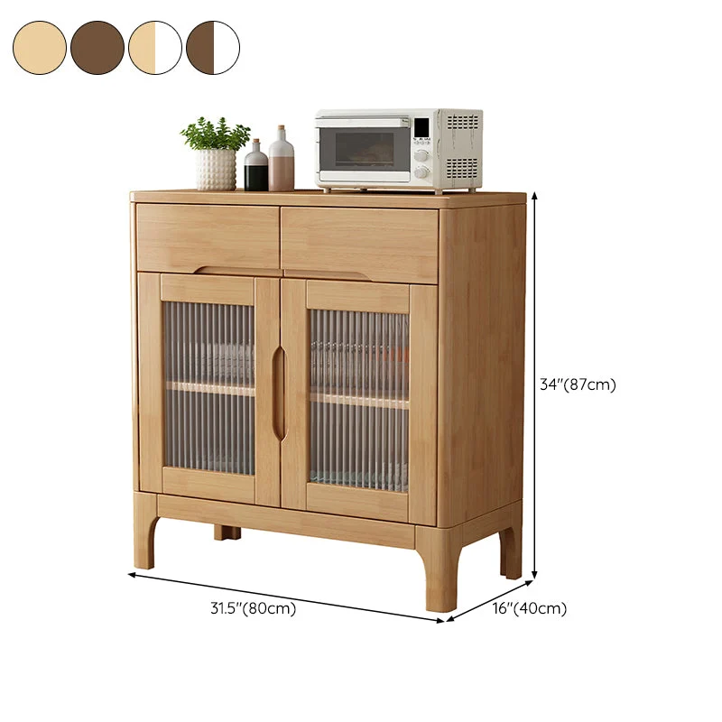 Mesa buffet de madera maciza, tablero auxiliar moderno de 34,25 pulgadas con gabinetes y cajones Nogal Clearhalo