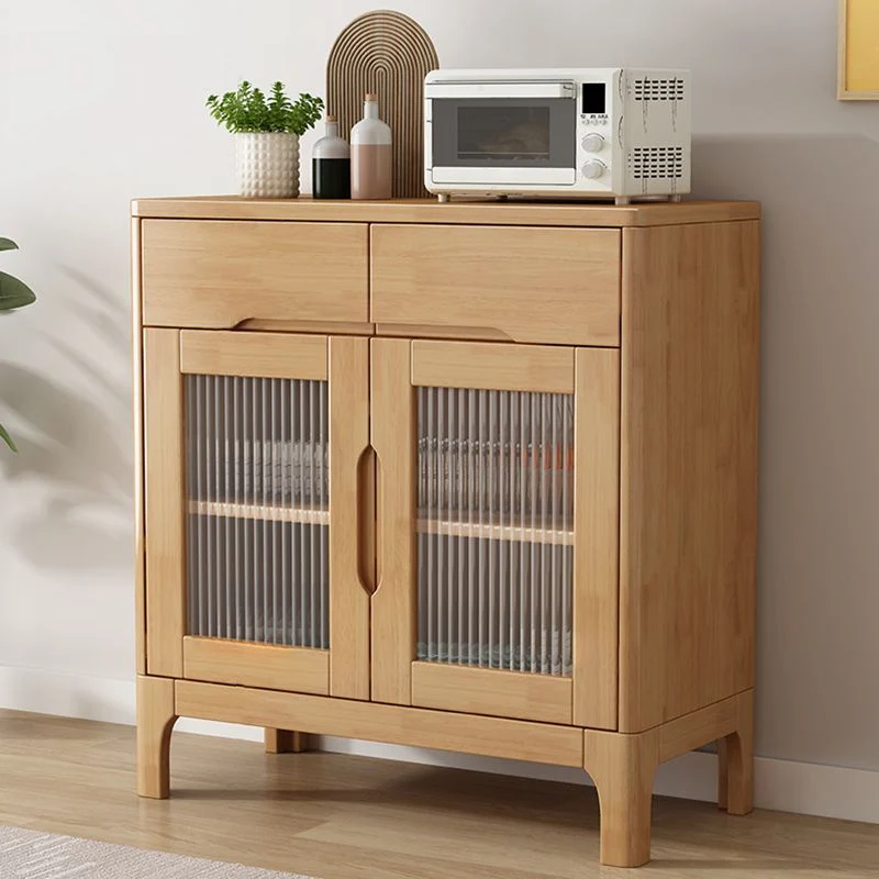 Mesa buffet de madera maciza, tablero auxiliar moderno de 34,25 pulgadas con gabinetes y cajones Nogal Clearhalo