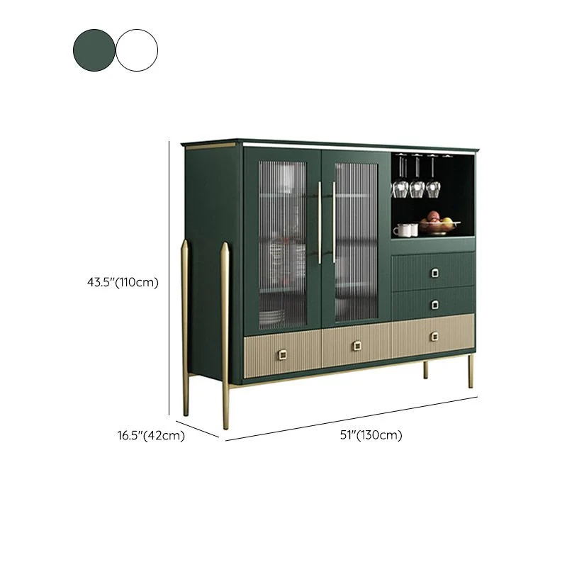 Mesa buffet de madera maciza, tablero auxiliar contemporáneo con gabinetes y cajones Verde Clearhalo
