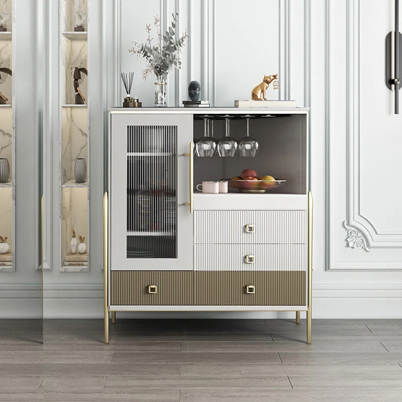 Mesa buffet de madera maciza, tablero auxiliar contemporáneo con gabinetes y cajones Verde Clearhalo