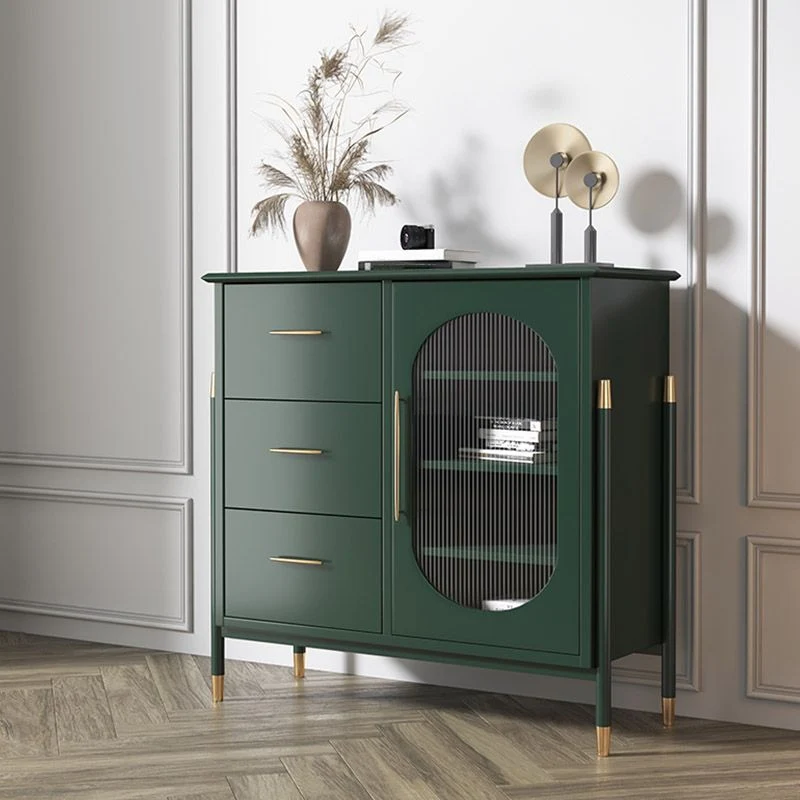 Mesa buffet de madera maciza, tablero auxiliar contemporáneo con gabinetes y cajones Verde Clearhalo